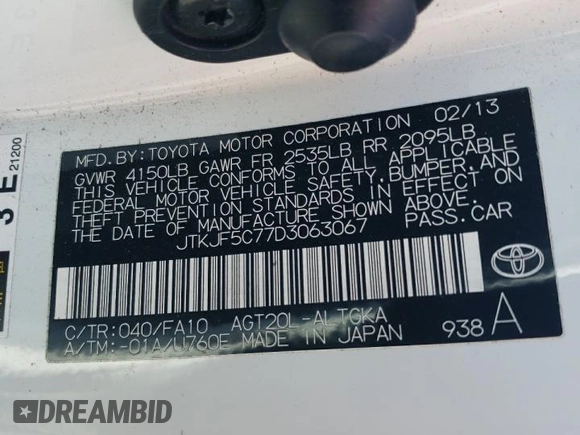 2013 Scion tC z VIN JTKJF5C77D3063067, wystawiony jako Copart lot #54264625 z przebiegiem 74 351 mil mil oraz Szkoda całkowita • Salvage title. Historia ofert i sprzedaży dostępna na DreamBid. Obrazek 12.