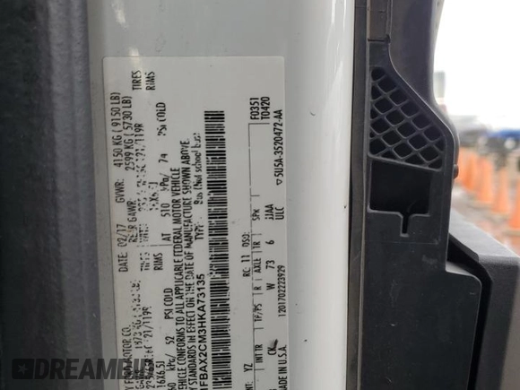2017 Ford Transit XL с VIN 1FBAX2CM3HKA73135, выставлен на аукционе Copart как лот 42603775 с пробегом 132 811 миль миль и Чистый • Clean title. История ставок и продаж доступна на DreamBid. Изображение 13.