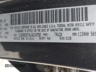 2020 Ram 1500 Big Horn with VIN 1C6RREBT0LN210792, listed as a IAAI auction lot 41540749 with 124,414 mi miles. Bid and sale history available at carsss.com. Image 9.