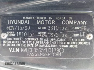 2000 Hyundai Accent z VIN KMHCF35G5YU017900, wystawiony jako IAAI lot #42063663 z przebiegiem 170 283 mil mil oraz . Historia ofert i sprzedaży dostępna na DreamBid. Obrazek 9.