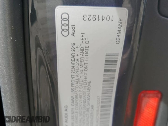 2022 Audi A5 Sportback Premium with VIN WAUABCF5XNA032343, listed as a Copart auction lot 76373244 with 32,412 mi miles and Salvage Title. Bid and sale history available at carsss.com. Image 12.