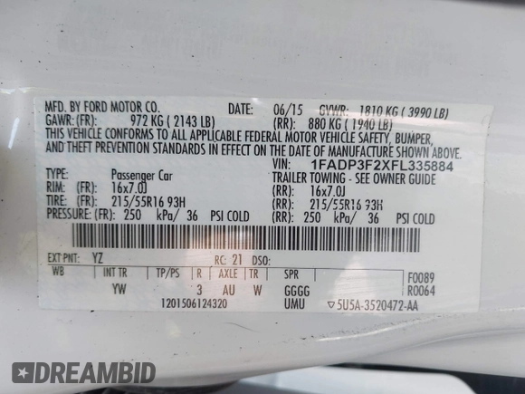 2015 Ford Focus SE with VIN 1FADP3F2XFL335884, listed as a IAAI auction lot 42582740 with 102,036 mi miles and . Bid and sale history available at DreamBid. Image 9.