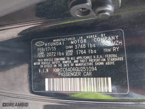 2016 Hyundai Veloster with VIN KMHTC6AD6GU251094, listed as a IAAI auction lot 41971550 with 97,744 mi miles. Bid and sale history available at carsss.com. Image 9.