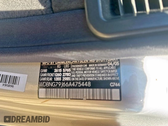 2006 Mercedes-Benz S with VIN WDBNG79J66A475448, listed as a Copart auction lot 55884045 with 75,487 mi miles and Clean Title. Bid and sale history available at DreamBid. Image 10.