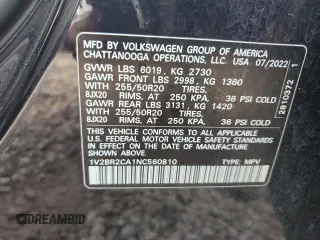 2022 Volkswagen Atlas SEL with VIN 1V2BR2CA1NC560810, listed as a Copart auction lot 63440665 with 54,121 mi miles and Salvage title. Bid and sale history available at DreamBid. Image 13.