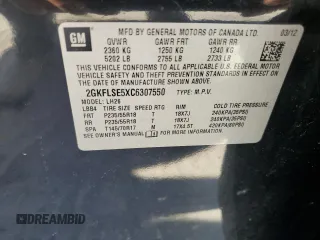 2012 GMC Terrain SLE-2 with VIN 2GKFLSE5XC6307550, listed as a Copart auction lot 43756565 with 146,002 mi miles and Clean Title. Bid and sale history available at carsss.com. Image 13.