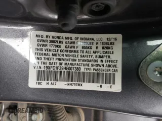 2017 Honda Civic Sedan EX-T with VIN 19XFC1F39HE007380, listed as a Copart auction lot 47723525 with 95,511 mi miles and Salvage Title. Bid and sale history available at carsss.com. Image 14.