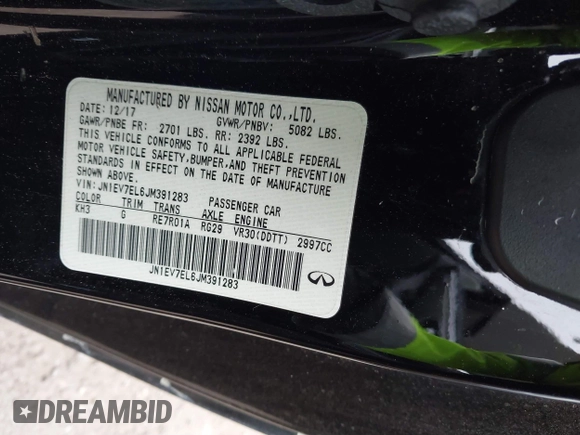 2018 Infiniti Q60 Luxe with VIN JN1EV7EL6JM391283, listed as a IAAI auction lot 41172440 with 70,015 mi miles and . Bid and sale history available at DreamBid. Image 9.