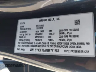 2024 Tesla Model 3 z VIN 5YJ3E1EA4RF721281, wystawiony jako IAAI lot #42238541 z przebiegiem 28 679 mil mil oraz . Historia ofert i sprzedaży dostępna na DreamBid. Obrazek 9.