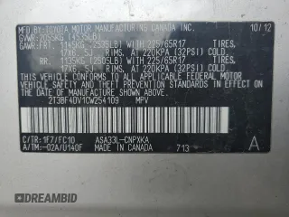 2012 Toyota RAV4 with VIN 2T3BF4DV1CW254109, listed as a Copart auction lot 61605515 with Not provided miles and Clean title. Bid and sale history available at DreamBid. Image 13.