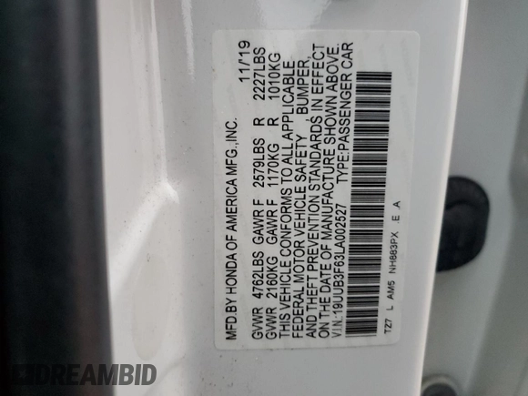 2020 Acura TLX w/A-Spec Pkg with VIN 19UUB3F63LA002527, listed as a Copart auction lot 44387685 with Not provided miles and Salvage title. Bid and sale history available at DreamBid. Image 14.