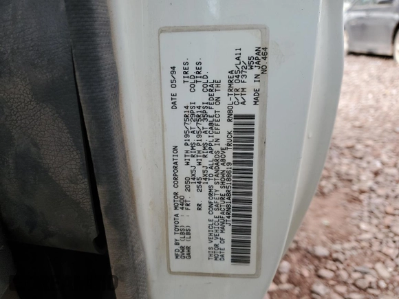 1994 Toyota Pickup with VIN JT4RN81A8R5188619, listed as a Copart auction lot 49280525 with 93,249 mi miles and Salvage title. Bid and sale history available at DreamBid. Image 12.