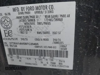 2008 Ford F-150 XL with VIN 1FTRW14W58FC29485, listed as a IAAI auction lot 41708554 with 297,244 mi miles. Bid and sale history available at carsss.com. Image 9.