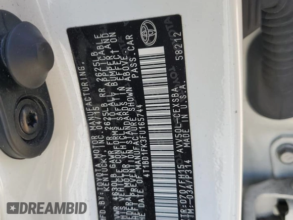 2015 Toyota Camry LE with VIN 4T1BD1FK3FU165744, listed as a Copart auction lot 55176365 with 74,614 mi miles and Salvage Title. Bid and sale history available at DreamBid. Image 12.