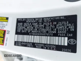 2025 Toyota Camry LE z VIN 4T1DAACK0SU076570, wystawiony jako IAAI lot #42095067 z przebiegiem 9 165 mil mil oraz . Historia ofert i sprzedaży dostępna na DreamBid. Obrazek 9.