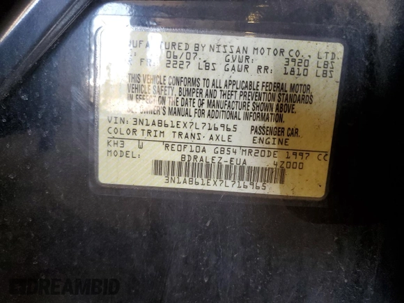2007 Nissan Sentra 2.0 with VIN 3N1AB61EX7L716965, listed as a Copart auction lot 53577685 with 144,782 mi miles and Salvage Title. Bid and sale history available at DreamBid. Image 12.