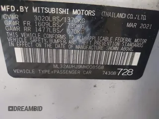 2021 Mitsubishi Mirage ES z VIN ML32AUHJ9MH008568, wystawiony jako IAAI lot #42428758 z przebiegiem 69 863 mil mil oraz . Historia ofert i sprzedaży dostępna na DreamBid. Obrazek 9.