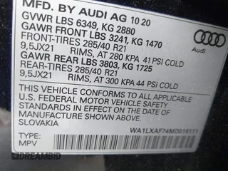 2021 Audi Q7 Premium Plus with VIN WA1LXAF74MD018111, listed as a IAAI auction lot 41967005 with 70,857 mi miles and . Bid and sale history available at DreamBid. Image 9.