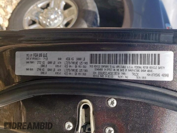 2019 Ram 2500 Tradesman with VIN 3C6UR5CL4KG619510, listed as a Copart auction lot 58254685 with 129,954 mi miles and Salvage title. Bid and sale history available at DreamBid. Image 13.