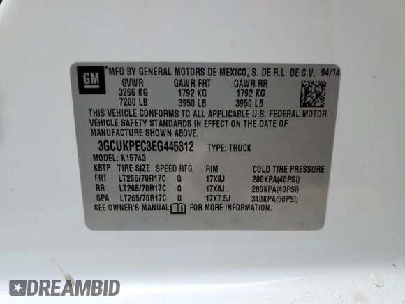 2014 Chevrolet Silverado 1500 Work Truck with VIN 3GCUKPEC3EG445312, listed as a Copart auction lot 47653685 with 207,580 mi miles and Clean Title. Bid and sale history available at carsss.com. Image 12.