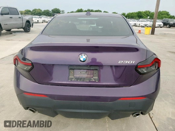 2023 BMW 2 Series 230i with VIN 3MW23CM05P8D73642, listed as a Copart auction lot 57884725 with 5,697 mi miles and Salvage title. Bid and sale history available at DreamBid. Image 6.
