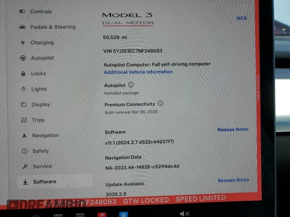2022 Tesla Model 3 Performance with VIN 5YJ3E1EC7NF248083, listed as a Copart auction lot 51536925 with 50,529 mi miles and Salvage Title. Bid and sale history available at DreamBid. Image 9.