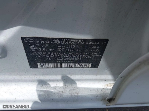 2016 Hyundai Elantra SE with VIN 5NPDH4AE4GH683961, listed as a IAAI auction lot 42048553 with 127,585 mi miles. Bid and sale history available at carsss.com. Image 9.