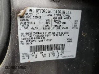 2004 Ford F-350 XL с VIN 1FTSW31P24EA36530, выставлен на аукционе Copart как лот 55257775 с пробегом 287 608 миль миль и Чистый • Clean title. История ставок и продаж доступна на DreamBid. Изображение 12.