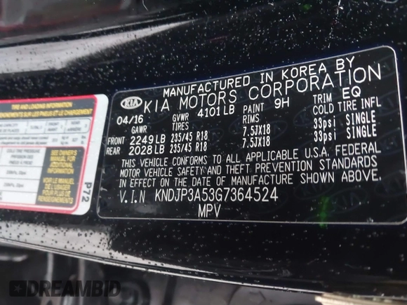2016 Kia Soul + with VIN KNDJP3A53G7364524, listed as a IAAI auction lot 41849582 with 109,088 mi miles. Bid and sale history available at carsss.com. Image 9.