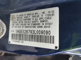 2003 Honda Civic EX with VIN 1HGES26793L009090, listed as a IAAI auction lot 42208069 with 171,417 mi miles and . Bid and sale history available at DreamBid. Image 9.