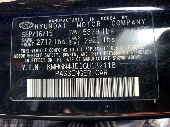 2016 Hyundai Genesis 3.8L with VIN KMHGN4JE1GU132118, listed as a Copart auction lot 45551225 with 101,259 mi miles and Salvage Title. Bid and sale history available at carsss.com. Image 13.