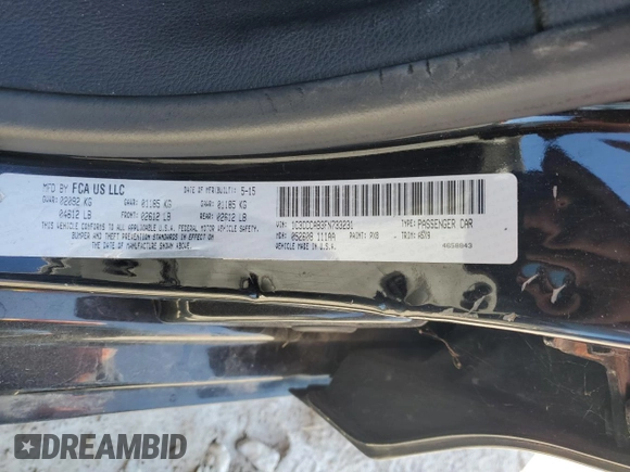2015 Chrysler 200 Limited with VIN 1C3CCCAB3FN733231, listed as a Copart auction lot 55918425 with 176,428 mi miles and Clean Title. Bid and sale history available at DreamBid. Image 12.