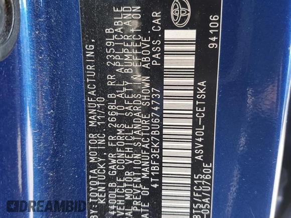 2011 Toyota Camry LE with VIN 4T1BF3EK7BU674737, listed as a Copart auction lot 51671065 with 173,934 mi miles and Salvage Title. Bid and sale history available at carsss.com. Image 14.