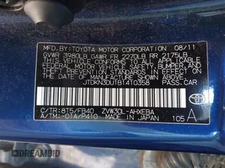 2011 Toyota Prius I with VIN JTDKN3DU1B1410358, listed as a IAAI auction lot 42244411 with 178,955 mi miles and . Bid and sale history available at DreamBid. Image 9.