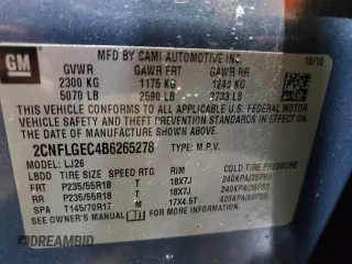 2011 Chevrolet Equinox LTZ with VIN 2CNFLGEC4B6265278, listed as a Copart auction lot 47485685 with 109,648 mi miles and Salvage Title. Bid and sale history available at carsss.com. Image 13.