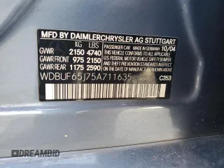 2005 Mercedes-Benz E-Class 3.2L with VIN WDBUF65J75A711635, listed as a Copart auction lot 85934874 with 202,507 mi miles and Salvage Title. Bid and sale history available at carsss.com. Image 13.