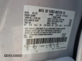 2023 Ford Mustang Mach-E Select с VIN 3FMTK1RM5PMA46901, выставлен на аукционе Copart как лот 55126655 с пробегом 25 845 миль миль и Списание • Salvage title. История ставок и продаж доступна на DreamBid. Изображение 14.
