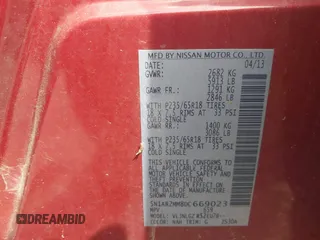 2013 Nissan Pathfinder SV z VIN 5N1AR2MM8DC669023, wystawiony jako IAAI lot #42039424 z przebiegiem 178 000 mil mil oraz . Historia ofert i sprzedaży dostępna na DreamBid. Obrazek 9.
