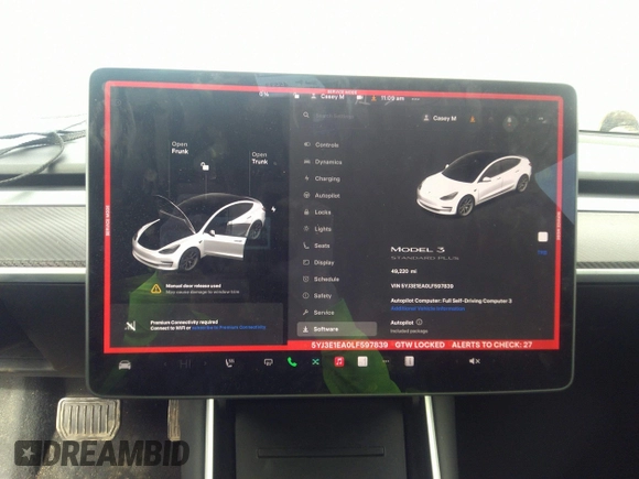 2020 Tesla Model 3 Standard Range Plus with VIN 5YJ3E1EA0LF597839, listed as a IAAI auction lot 41639219 with 49,220 mi miles. Bid and sale history available at carsss.com. Image 19.