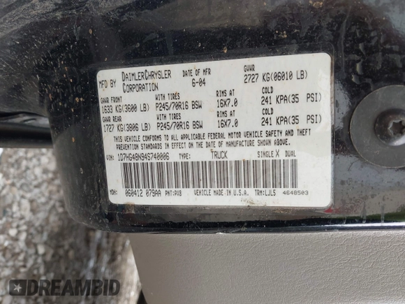 2004 Dodge Dakota SLT z VIN 1D7HG48N94S740006, wystawiony jako IAAI lot #42241181 z przebiegiem 221 192 mil mil oraz . Historia ofert i sprzedaży dostępna na DreamBid. Obrazek 9.