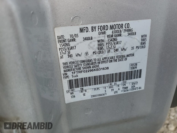 2006 Ford F-150 STX with VIN 1FTRF02296KB31638, listed as a Copart auction lot 43396335 with 234,953 mi miles and Clean Title. Bid and sale history available at carsss.com. Image 12.