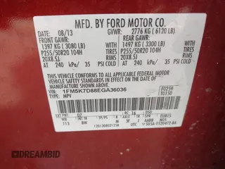 2014 Ford Explorer XLT z VIN 1FM5K7D88EGA36036, wystawiony jako IAAI lot #42101756 z przebiegiem 166 020 mil mil oraz . Historia ofert i sprzedaży dostępna na DreamBid. Obrazek 9.