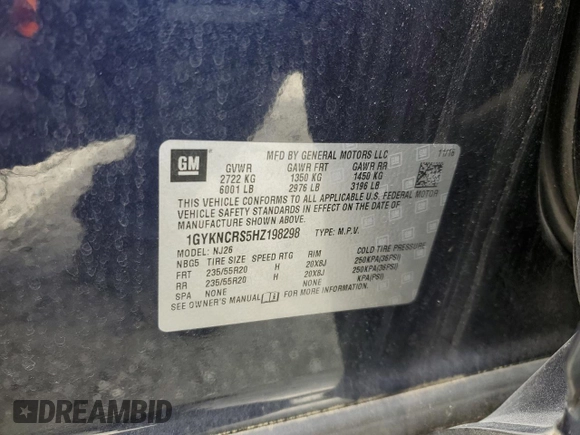 2017 Cadillac XT5 Premium Luxury FWD with VIN 1GYKNCRS5HZ198298, listed as a Copart auction lot 48212495 with 95,648 mi miles and Salvage Title. Bid and sale history available at DreamBid. Image 15.