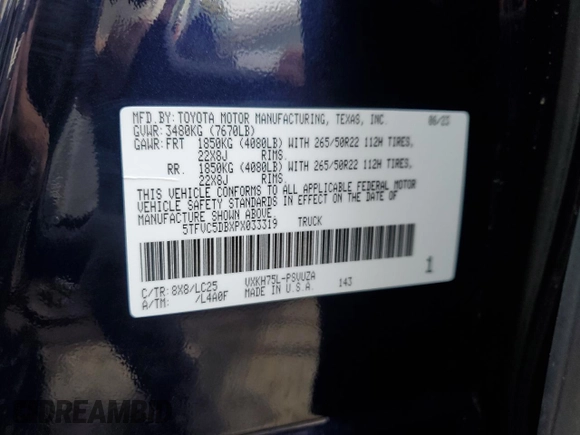 2023 Toyota Tundra Capstone Hybrid with VIN 5TFVC5DBXPX033319, listed as a Copart auction lot 73779344 with 9,723 mi miles and Salvage title. Bid and sale history available at DreamBid. Image 12.