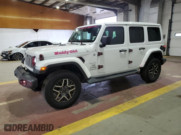 2024 Jeep Wrangler Sahara with VIN 1C4PJXEG8RW354580, listed as a Copart auction lot 64086715 with 11,721 mi miles and Salvage title. Bid and sale history available at DreamBid. Image 1.