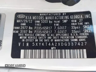 2013 Kia Sorento LX with VIN 5XYKT4A2XDG337427, listed as a IAAI auction lot 41730880 with 219,984 mi miles. Bid and sale history available at carsss.com. Image 9.
