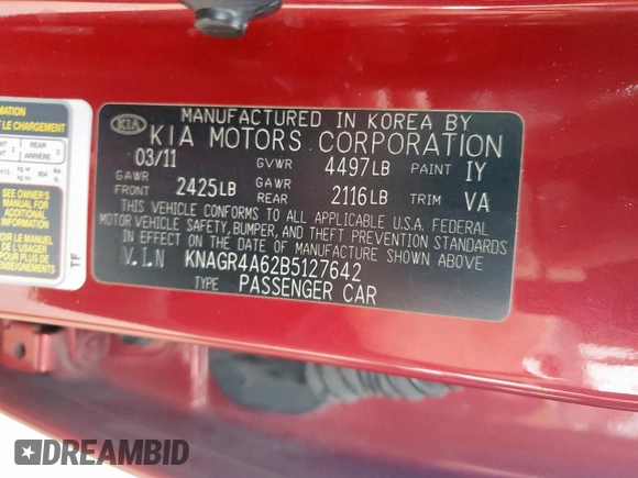 2011 Kia Optima SX z VIN KNAGR4A62B5127642, wystawiony jako Copart lot #55789135 z przebiegiem 185 057 mil mil oraz Szkoda całkowita • Salvage title. Historia ofert i sprzedaży dostępna na DreamBid. Obrazek 13.