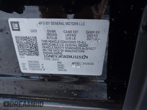 2021 Chevrolet Traverse RS z VIN 1GNEVJKW2MJ115124, wystawiony jako IAAI lot #41239893 z przebiegiem 37 720 mil mil oraz . Historia ofert i sprzedaży dostępna na DreamBid. Obrazek 9.