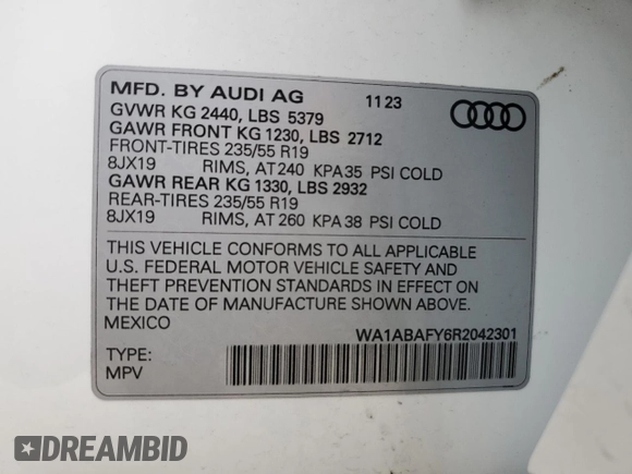 2024 Audi Q5 Premium with VIN WA1ABAFY6R2042301, listed as a Copart auction lot 43386775 with 18,973 mi miles and Salvage title. Bid and sale history available at DreamBid. Image 13.