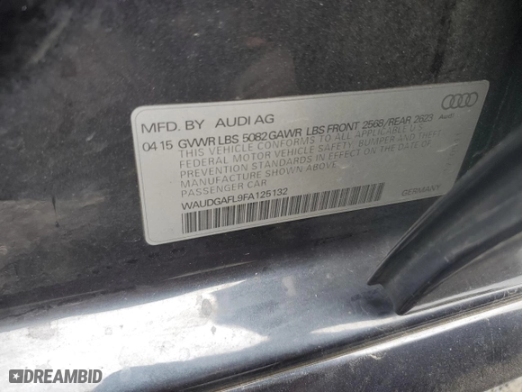 2015 Audi S4 Premium Plus with VIN WAUDGAFL9FA125132, listed as a Copart auction lot 72903834 with 0 mi miles and Salvage Title. Bid and sale history available at carsss.com. Image 14.